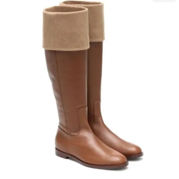 SOLD! Retail$1,185 MAX MARA Brigg Fold-over Leather Brown Boots. Sz:EU39/US8.5 - Picture 3 of 16